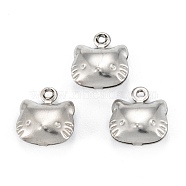 316 Surgical Stainless Steel Charms, Cat, Stainless Steel Color, 11x10x4.5mm, Hole: 1mm(STAS-C026-14P)