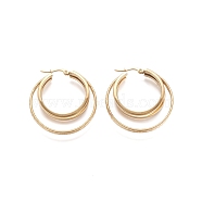 304 Stainless Steel Triple Hoop Earrings, Hypoallergenic Earrings, Multi-Layer Earrings, Textured, Ring, Golden, 40x38x7mm, Pin: 1x0.6mm(X-STAS-D171-30G)