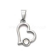 304 Stainless Steel Pendants, with Rhinestone, Heart, Stainless Steel Color, Crystal, 21.5x14x3mm, Hole: 7x3mm(STAS-Q343-04A-P)