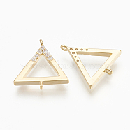 Brass Micro Pave Cubic Zirconia Links, Clear, Triangle, Nickel Free, Real 18K Gold Plated, 14x12x1.5mm, Hole: 1mm(ZIRC-Q014-043G)
