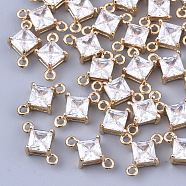 Transparent Glass Links connectors, with Brass Findings, Faceted, Rhombus, Light Gold, Clear, 11x7x4mm, Hole: 1mm, Side Length: 5mm(GLAA-T007-14H)