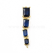 Brass Pave Cubic Zirconia Connector Charms, Cadmium Free & Lead Fre, Four Rectangle Links, Midnight Blue, 31x6x3.5mm, Hole: 0.9mm(KK-G458-01G-03)