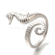 Rack Plating Brass Open Cuff Finger Rings For Women Men, Cadmium Free & Lead Free, Long-Lasting Plated, Sea Horse, Platinum, 27mm, Inner Diameter: 16.4mm(RJEW-C112-01P)