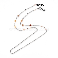 Eyeglasses Chains, Neck Strap for Eyeglasses, with Faceted Natural Crazy Agate Beads, Rubber Loop Ends, 304 Stainless Steel Rolo Chains and Brass Findings, 29.33 inch(74.5cm)(AJEW-L077-02P)
