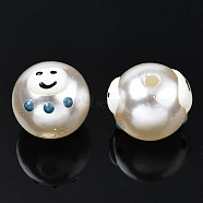ABS Plastic Imitation Pearl Beads, with Enamel, Round with Expression, Steel Blue, 12x11mm, Hole: 2mm(KY-N015-109)