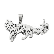 201 Stainless Steel Pendants, Laser Cut, Wolf Charm, Stainless Steel Color, 24.5x45.5x1.5mm, Hole: 8x4mm(STAS-B052-05P)