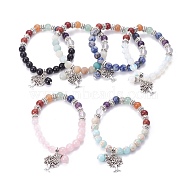 Chakra Jewelry, Natural/Synthetic Mixed Stone Bracelets, with Metal Tree Pendants, 50mm(BJEW-I273-A)