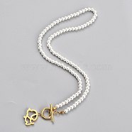 304 Stainless Steel Pendant Necklaces, with Acrylic Imitation Pearl Round Beads and Toggle Clasps, Dog, White, Golden, 17.95 inch(45.6cm)(NJEW-B0001-13G)