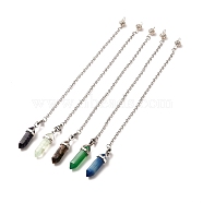 Bullet Natural Gemstone Double Terminated Pointed Pointed Dowsing Pendulums, with 304 Stainless Steel Cable Chains, Jump Rings, Lobster Claw Clasps and Iron Eye Pins, 210mm(PALLOY-JF00887)