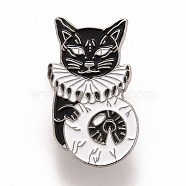 Cat Enamel Pin, Animal Alloy Badge for Backpack Clothes, Platinum, Black, 29x18x1.5mm, Pin: 1.1mm(JEWB-M023-10)