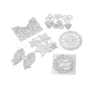 Carbon Steel Cutting Dies Stencils, for DIY Scrapbooking, Photo Album, Decorative Embossing Paper Card, Stainless Steel Color, Flower & Bowknot & Round, Mixed Patterns, 80.5~107x70~101.5x1mm(DIY-XCP0002-43)