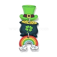 Saint Patrick's Day Theme Acrylic Big Pendants, with Iron Finding, Hat Clover with Rainbow, Colorful, 60x21x2.5mm, Hole: 1.8mm(MACR-C028-05B)