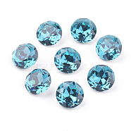 Pointed Back & Back Plated K9 Glass Rhinestone Cabochons, Grade A, Faceted, Flat Round, Indicolite, 10x5mm(RGLA-J012-10mm-379)