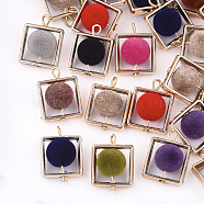 UV Plating Acrylic Pendants, Flocky, Square, Light Gold, Mixed Color, 19~20x15x9.5~10mm, Hole: 2mm(FIND-T046-41)