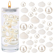 Ocean Theme Vase Fillers for Centerpiece Floating Candles, including Natural Shell, Plastic Imitation Pearl Undrilled/No Hole Beads, White, Beads: 10~30mm, 120pcs, Shell: 17~22x21~28x7~10mm, 16pcs(AJEW-BC0003-66)