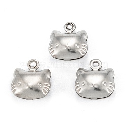 Non-Tarnish 316 Surgical Stainless Steel Charms, Cat, Stainless Steel Color, 11x10x4.5mm, Hole: 1mm(STAS-C026-14P)