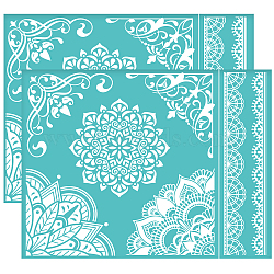 Self-Adhesive Silk Screen Printing Stencil, for Painting on Wood, DIY Decoration T-Shirt Fabric, Turquoise, Floral Pattern, 280x220mm(DIY-WH0338-163)