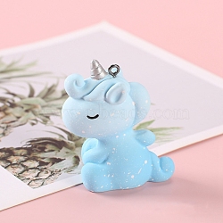 Opaque Resin Big Pendants, with Iron Loops, Unicorn, Light Sky Blue, 55x25mm(PW-WG88F5C-03)