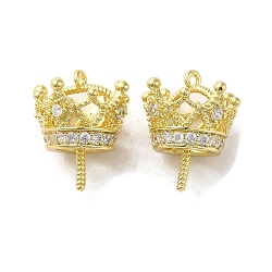 Brass Micro Pave Cubic Zirconia Peg Bails, Crown, Real 16K Gold Plated, 17x14x14mm, Hole: 1mm, Pin: 1.2mm(FIND-C045-05G)