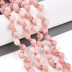 Natural Pink Opal Beads Strands, with Seed Beads, Faceted, Teardrop, 6~7x5~6.5mm, Hole: 0.9mm, about 49~57pcs/strand, 13.58~14.96''(34.5~38cm), Seed Beads: 3x2mm(G-T141-54)