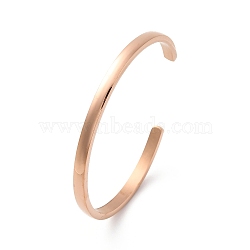 Ion Plating(IP) 304 Stainless Steel Cuff Bangles, Rose Gold, 2-1/4x1-5/8 inch(5.7x4cm), 4mm(STAS-I110-10-4mm-RG)