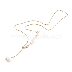 Adjustable Brass Lariat Necklaces, with Natural Pearl Beads, White, Golden, 20.47 inch(52cm)(NJEW-JN03446-02)