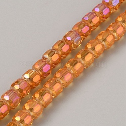 Electroplate Transparent Glass Beads Strands, Faceted Column, Dark Orange, 7x8x8mm, Hole: 3mm, about 77pcs/strand, 22.24''(56.5cm)(EGLA-TAC0008-01H)