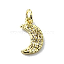 Moon Theme Brass Micro Pave Clear Cubic Zirconia Charms, with Jump Ring, Real 18K Gold Plated, Moon, 14x8x1.5mm, Hole: 3mm(KK-H475-57G-04)