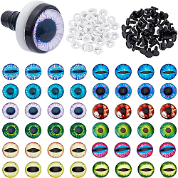 DIY Doll Making Kits, including Craft Plastic Doll Eyes Stuffed Toy Eyes and Half Round/Dome with Eye Pattern Glass Cabochons, Mixed Color, Glass Cabochons: 12x5mm, Toy Eyes: 14~17x5.5~16, Hole: 5mm(DIY-BC0005-43)