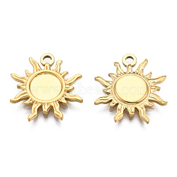 Ion Plating(IP) 201 Stainless Steel Pendants, Sun Charm, Real 18K Gold Plated, 20.5x19x2mm, Hole: 2mm(STAS-N098-140LG)