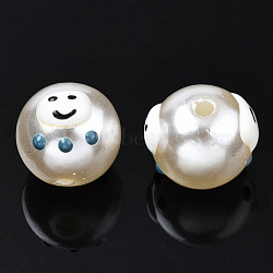ABS Plastic Imitation Pearl Beads, with Enamel, Round with Expression, Steel Blue, 12x11mm, Hole: 2mm(KY-N015-109)
