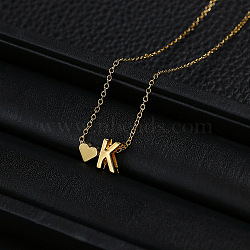 Alloy Letter Heart Pendant Necklaces for Women, Golden, Letter K, 15.75 inch(40cm)(WGBB55E-07)