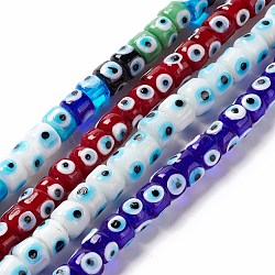 Handmade Evil Eye Lampwork Beads Strands, Column, Mixed Color, 7.5~8.5x5~6mm, Hole: 1.4mm, about 39~40pcs/strand, 9.06~9.45 inch(23~24cm)(LAMP-F024-01B)
