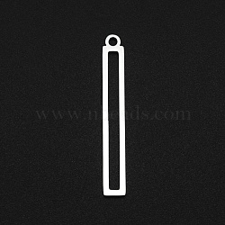 201 Stainless Steel Pendants, Laser Cut, Hollow, Rectangle/Bar, Stainless Steel Color, 32x4x1mm, Hole: 1.6mm(STAS-N090-LA046)