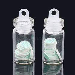 Handmade Polymer Clay Nail Art Decoration Accessories, with Glass Wishing Bottle and CCB Plastic Bottle Stopper, Aquamarine, 4~6mm, bottle: 27.5x11mm, hole: 3mm(X-MRMJ-N032-45)