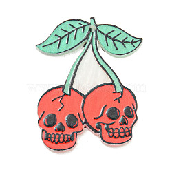 Halloween Theme Acrylic Pendants, Skull, Red, 36.5x29.5x2.5mm, Hole: 1.9mm(SACR-S033-02D)