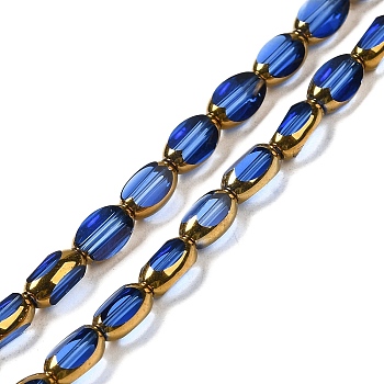 Electroplate Transparent Glass Beads Strands, Faceted Oval, Royal Blue, 7x4.5x3.5mm, Hole: 1mm, about 50pcs/strand, 12.99''(33cm)