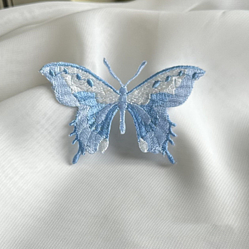 Butterfly Self Adhesive Computerized Embroidery Cloth Iron on/Sew on Patches, Costume Accessories, Appliques, Sky Blue, 50x80mm