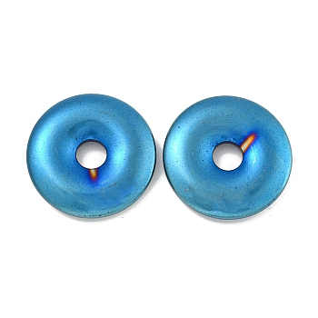 Electroplated Synthetic Non-Magnetic Hematite Pendants, Donut/Pi Disc Charms, Blue Plated, 25.5x4mm, Hole: 4.8mm