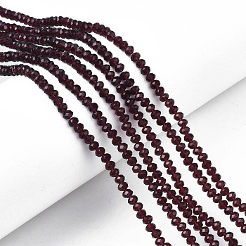 Glass Beads Strands, Faceted, Rondelle, Purple, 3.5x3mm, Hole: 0.4mm, about 113~115pcs/strand, 32~33cm