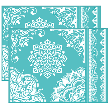 Self-Adhesive Silk Screen Printing Stencil, for Painting on Wood, DIY Decoration T-Shirt Fabric, Turquoise, Floral Pattern, 280x220mm