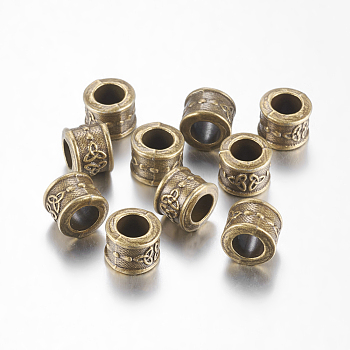 Large Hole Beads, Tibetan Style European Beads, Antique Bronze, Lead Free, Cadmium Free and Nickel Free, Column with Trinity Knot/Triquetra, Irish, 10mm in diameter, 8mm thick, hole: 6mm