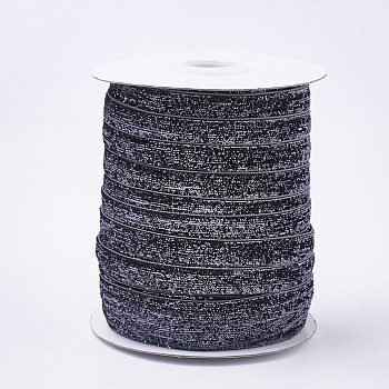 Glitter Sparkle Ribbon, Polyester & Nylon Ribbon, Gray, 3/8 inch(9.5~10mm), about 50yards/roll(45.72m/roll)
