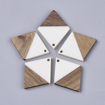 Resin & Walnut Wood Pendants, Rhombus, White, 34.5x24x3mm, Hole: 2mm