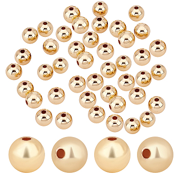 Elite Rack Plating Brass Beads, Cadmium Free & Lead Free, Round, Golden, 7.8x7mm, Hole: 2mm, 60pcs/box
