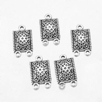 Tibetan Style Alloy Chandelier Component Links, 3 Loop Connectors, Rectangle, Antique Silver, Lead Free and Cadmium Free, 23x12.5x3mm, Hole: 2mm
