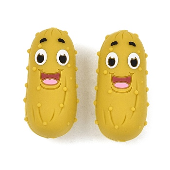 Vegetables Theme Silicone Beads, Focal Beads, Cucumber, Goldenrod, 34x16mm, Hole: 2.5mm