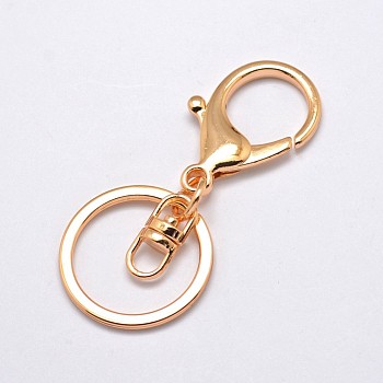 Alloy Keychain Clasp Findings, with Iron Rings, Golden, 68mm