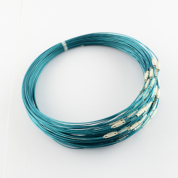 Stainless Steel Wire Necklace Cord DIY Jewelry Making, with Brass Screw Clasp, Dark Cyan, 17.52 inch(44.5cm), 1mm, Inner Diameter: 5.71 inch(14.5cm)
