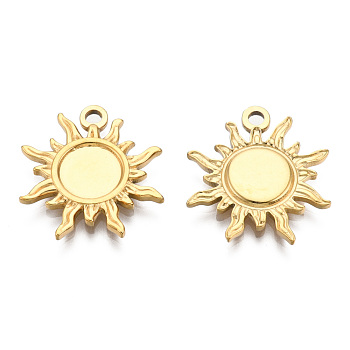 201 Stainless Steel Pendants, Sun Charm, Real 18K Gold Plated, 20.5x19x2mm, Hole: 2mm